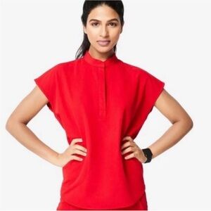 FIGS Rafaela Oversized Scrub Top – Winning Red – Size Small